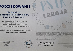 Podziękowania za udział w akcji "Psia Lekcja".